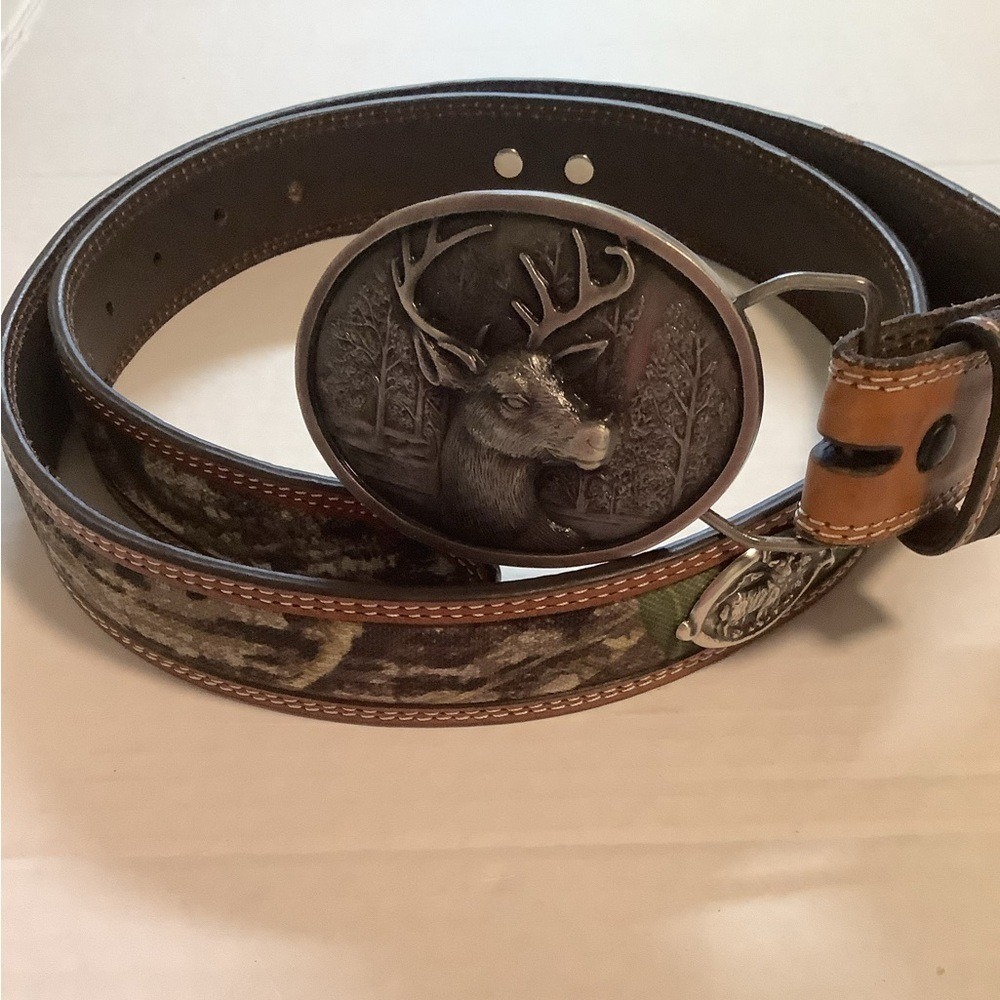 Mens Genuine Leather Belt Large Buckle Camo Deer Buckle Western Cowboy‎